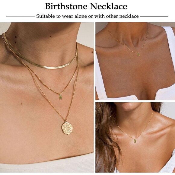 Women Peridot Birthstone Gold Blue Green Cubic Zirconia Pendant Gift Jewelry - Picture 6 of 9